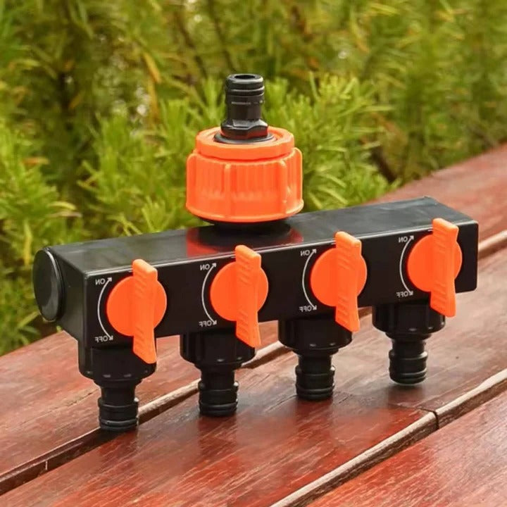BowLift | 4-Way Metal Garden Hose Splitter with Adjustable Flow Valves
