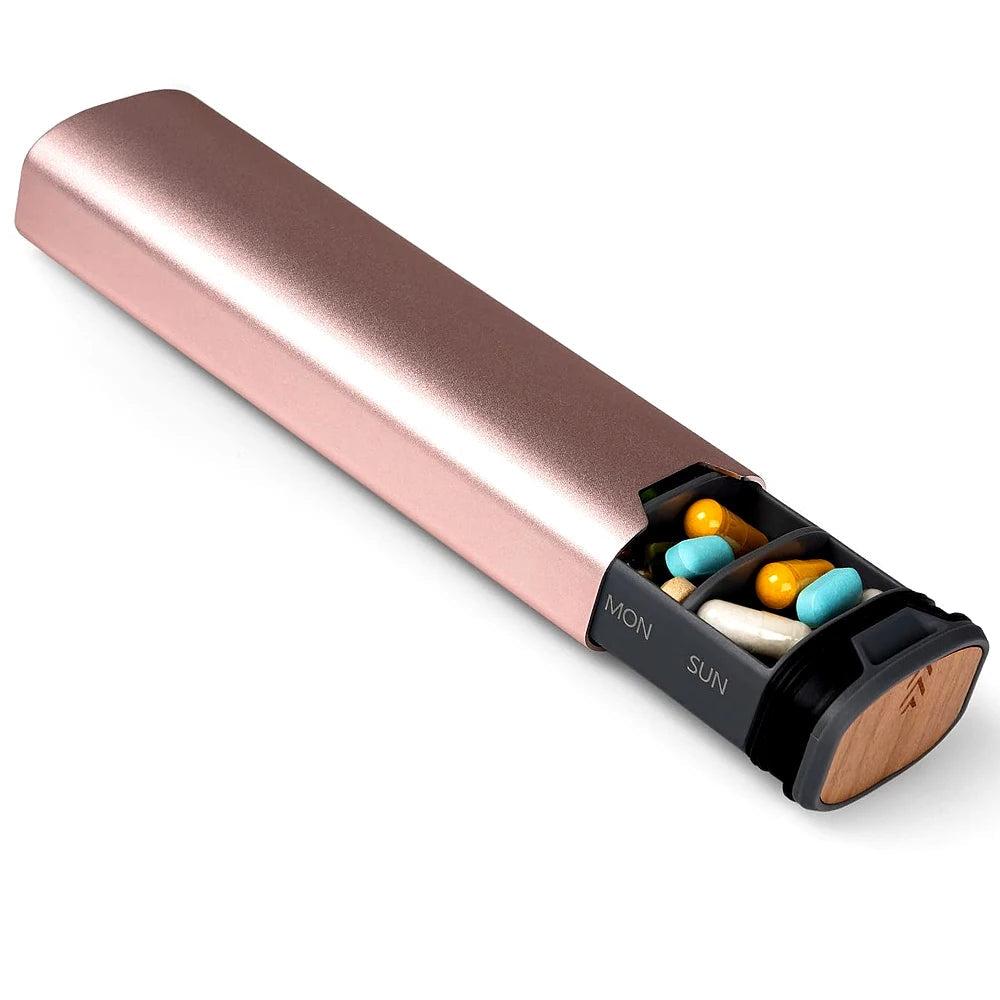 BowLift | Weekly Pill Organizer | Premium Aluminium & Wooden Design for Home, Office & Travel