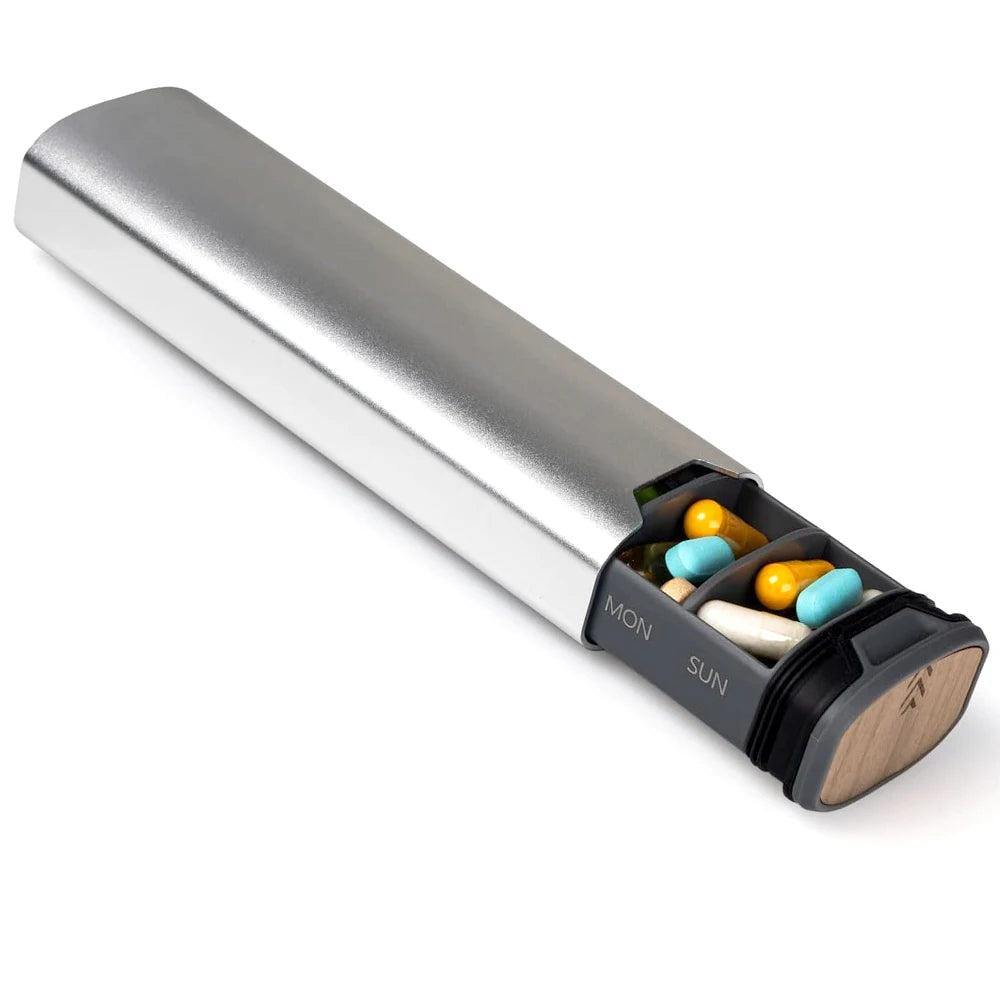 BowLift | Weekly Pill Organizer | Premium Aluminium & Wooden Design for Home, Office & Travel