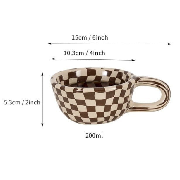 BowLift | Ceramic mug with irregular checkerboard pattern