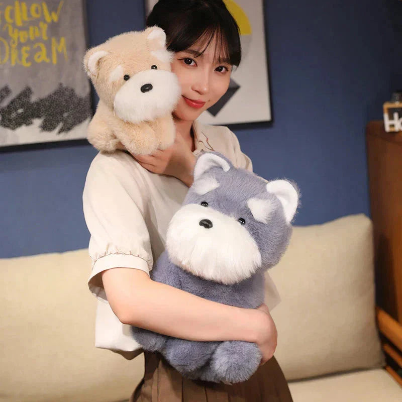 BowLift | Fluffy Gray Biege Schnauzer Dog Plushie