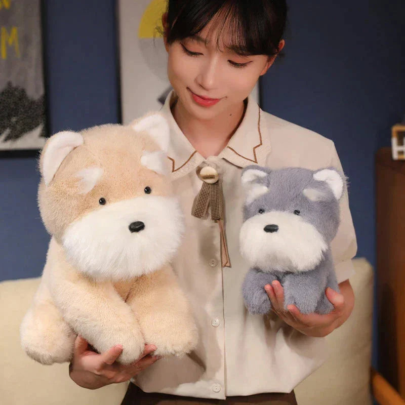 BowLift | Fluffy Gray Biege Schnauzer Dog Plushie