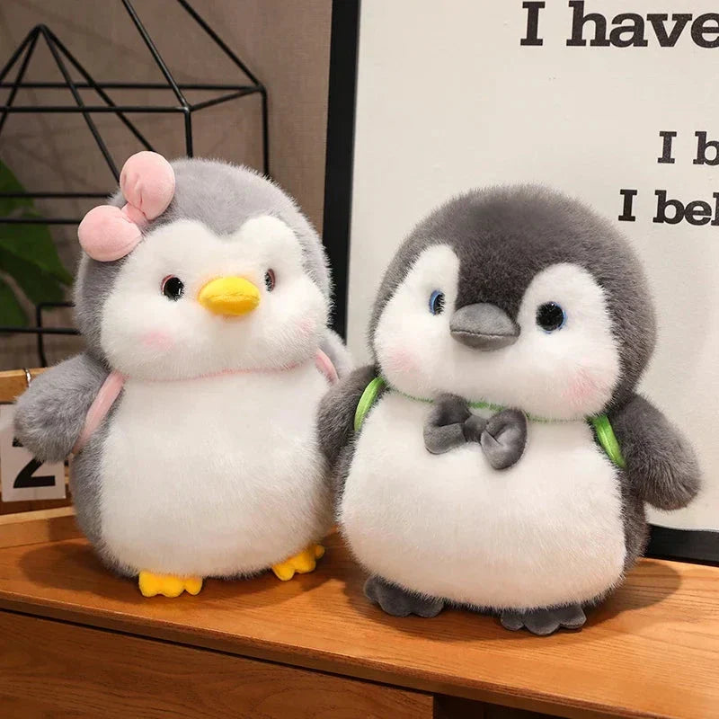 BowLift | Fluffy Gray Penguin Plushie with Turtle Backpack