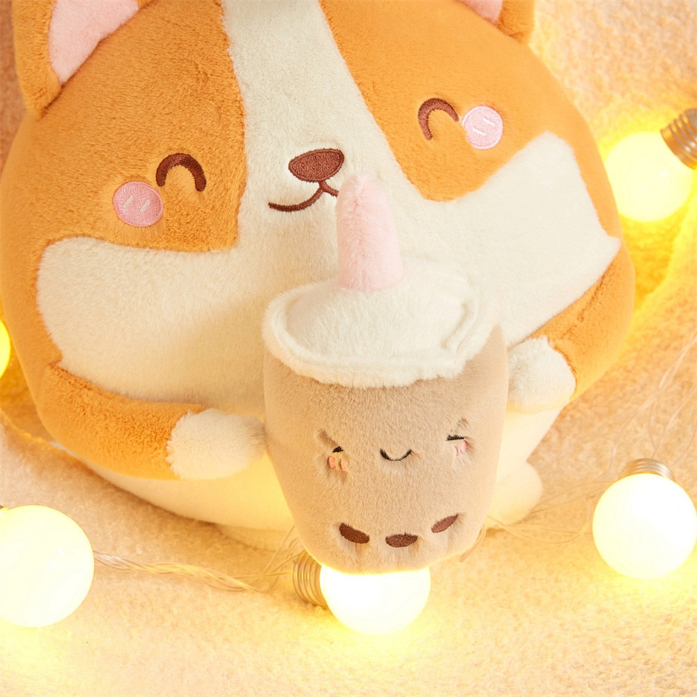 BowLift | Fluffy Round Chubby Corgi Bubble Tea Plushie