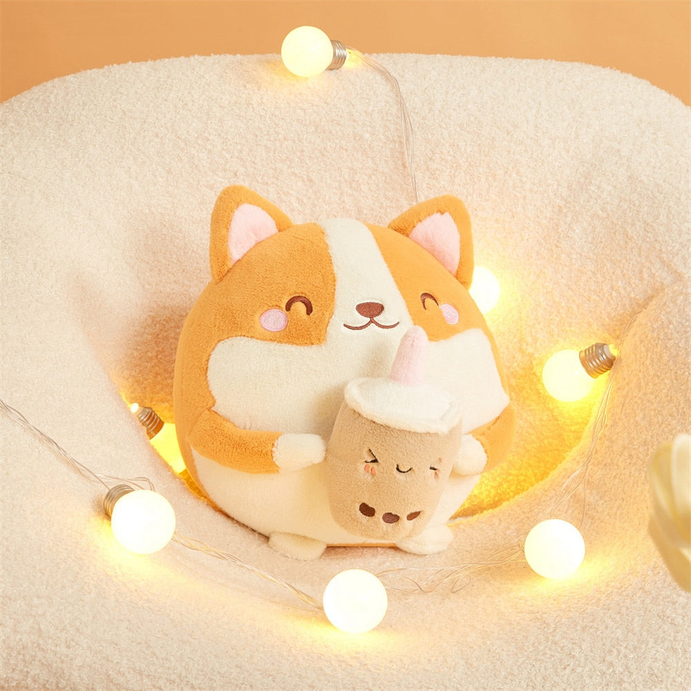 BowLift | Fluffy Round Chubby Corgi Bubble Tea Plushie