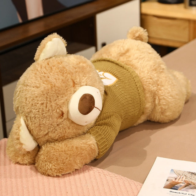 BowLift | Fluffy Sleeping Brown White Dog Bear Plushie