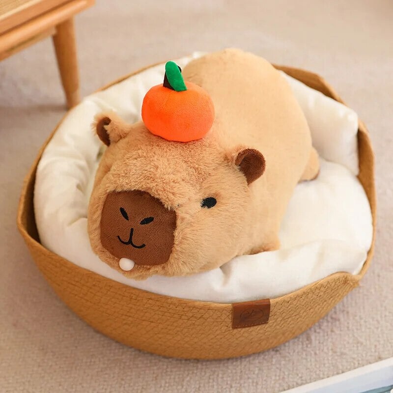 BowLift | Fluffy Sleepy Capybara with Orange Plushie