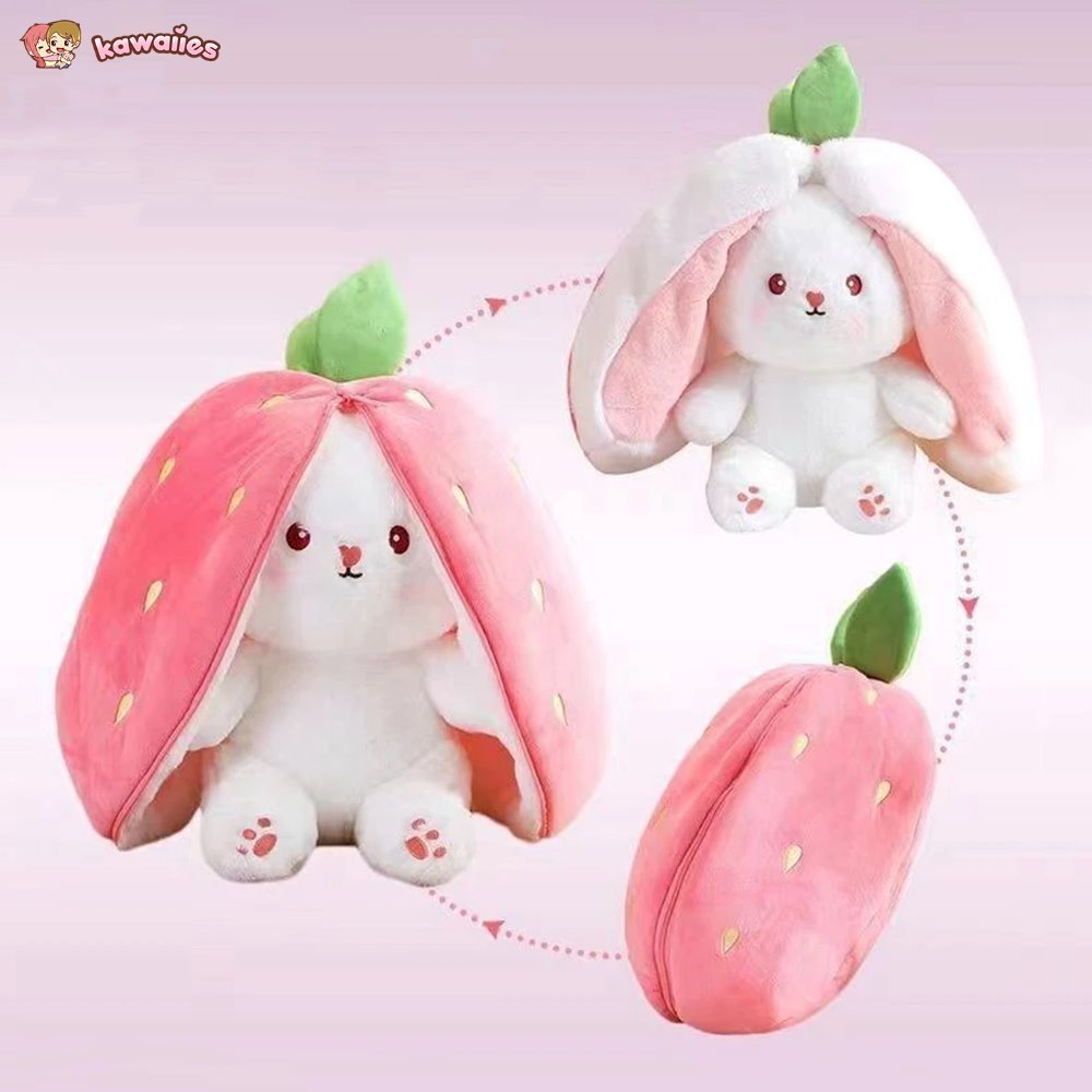 BowLift | Fluffy Strawberry Carrot Bunny Zip Up Plushie