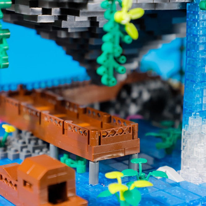 BowLift | Waterfall Japanese House Sakura Tree Floating Island Nano Building Blocks | Limited Stock