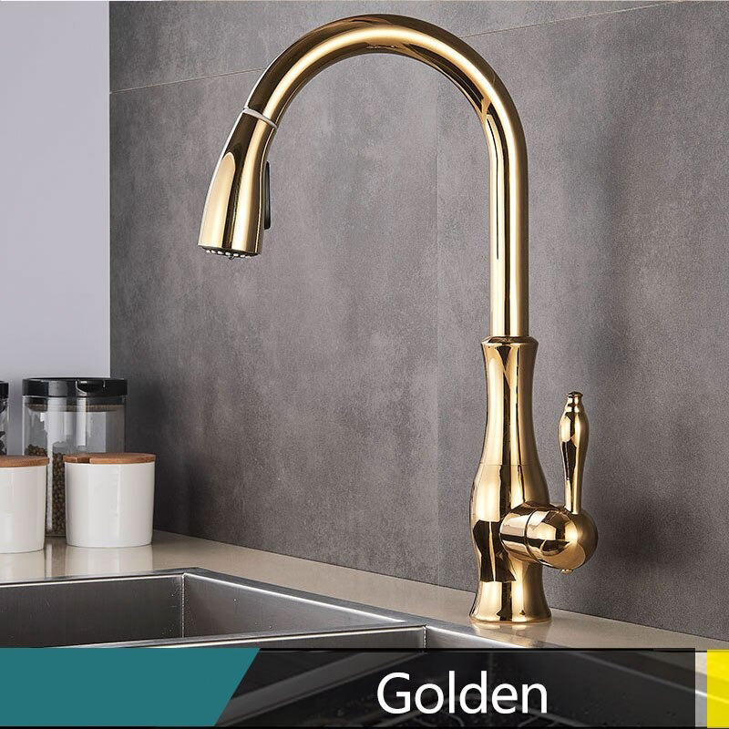 BowLift | Brass Kitchen Faucet Pull Out Mixer Sink Water Tap 360 Rotation Single Handle