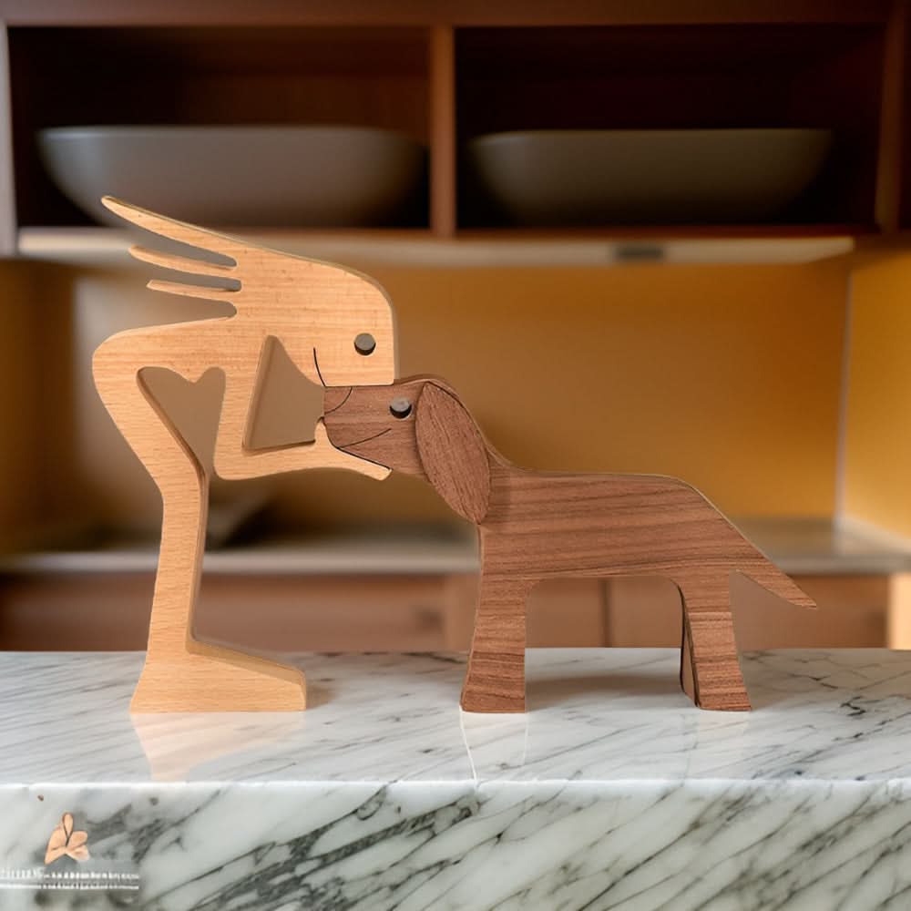 BowLift | Handcrafted Wood Dog and Human Figurine