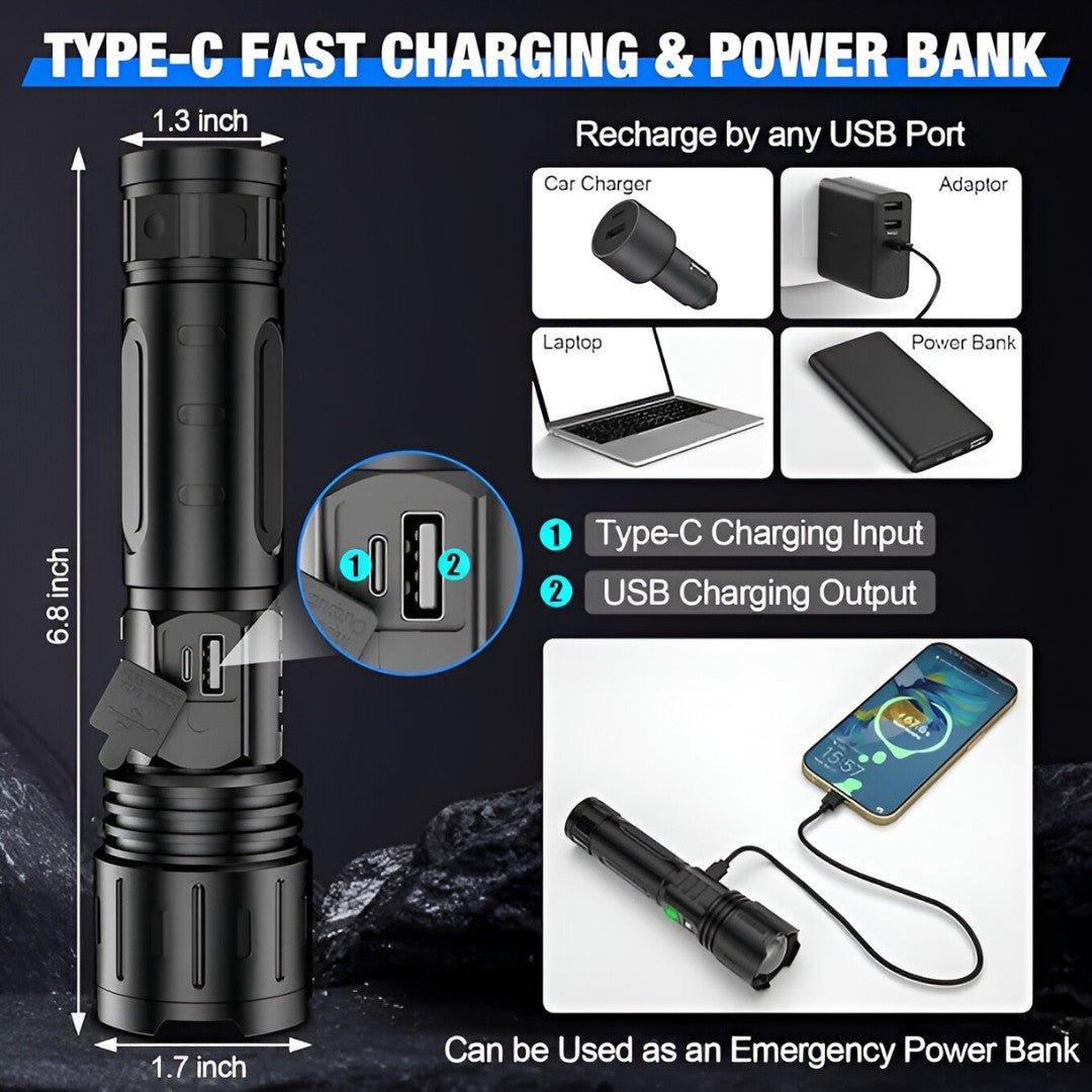 BowLift | 100,000 Lumen Rechargeable LED Flashlight | Waterproof, Impact-Resistant & Ideal for Hiking, Emergencies & Power Outages