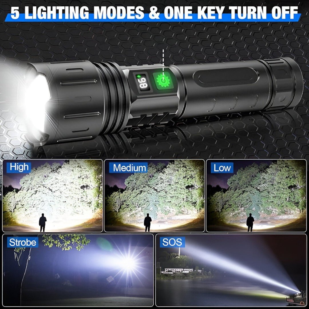 BowLift | 100,000 Lumen Rechargeable LED Flashlight | Waterproof, Impact-Resistant & Ideal for Hiking, Emergencies & Power Outages