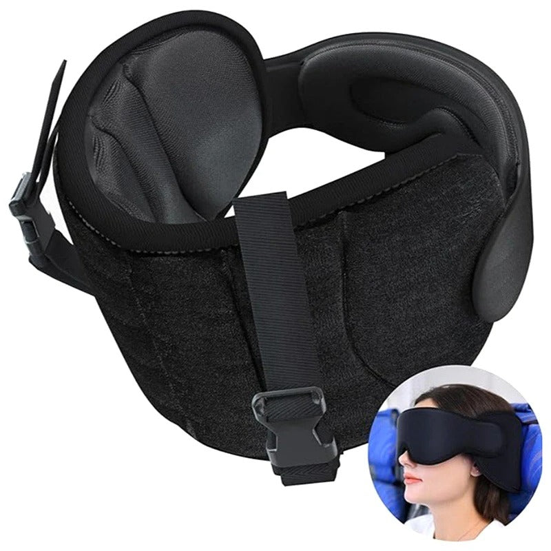 BowLift | 360° travel neck pillow set with adjustable head strap and eye mask for sleeping comfort