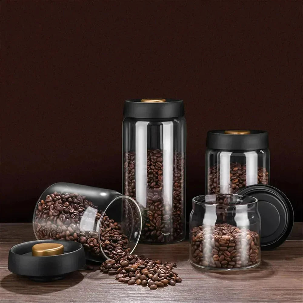 BowLift | Glass coffee bean storage container with aroma protection lid for long-lasting freshness