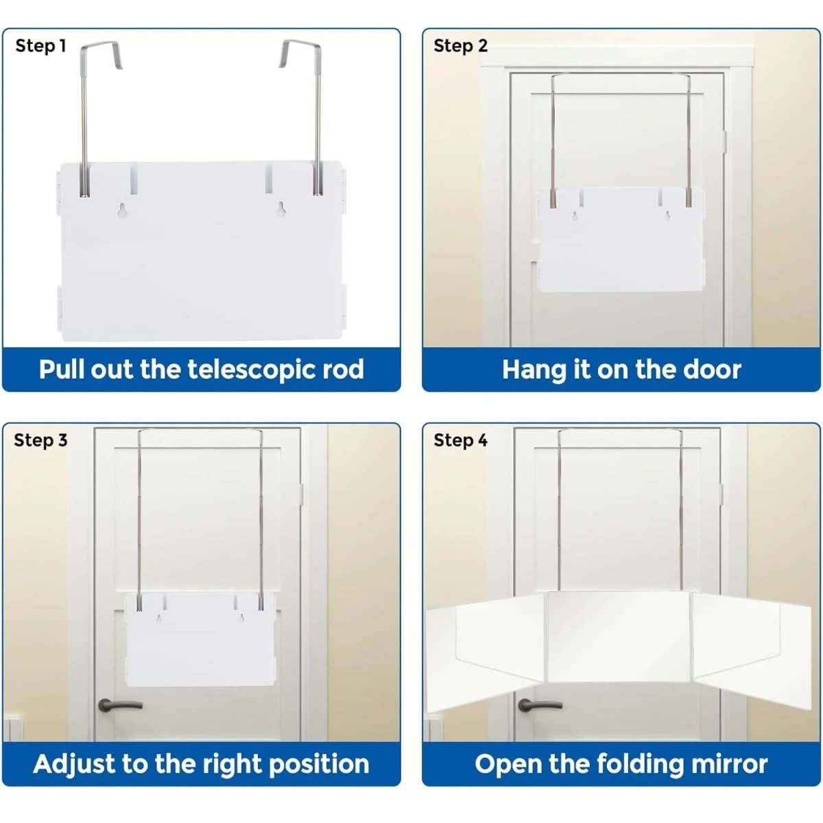 BowLift | Foldable 3-way mirror with hook for make-up, hair styling & shaving