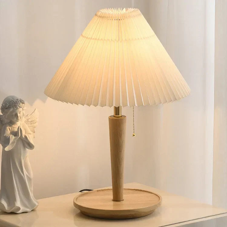 BowLift | Elegant Vintage Woodly Table Lamp - Table Lamp with Pleated Design