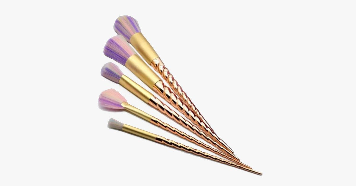 BowLift | Gold twisted unicorn makeup brush set with 5 synthetic brushes - Gives you the perfect makeup!