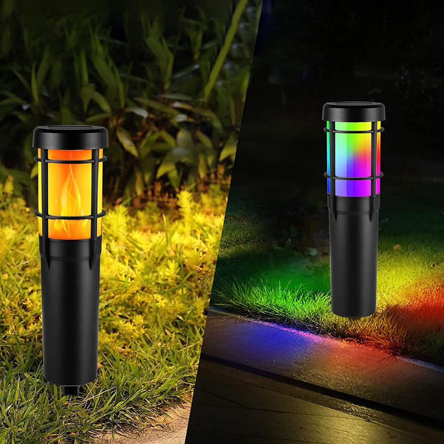BowLift | Solar Path Lights for Outdoor Use, with Flickering Flame and RGB Color Changing, LED Solar Outdoor Lights for Yard, Garden, Path, Lawn - IP65 Waterproof