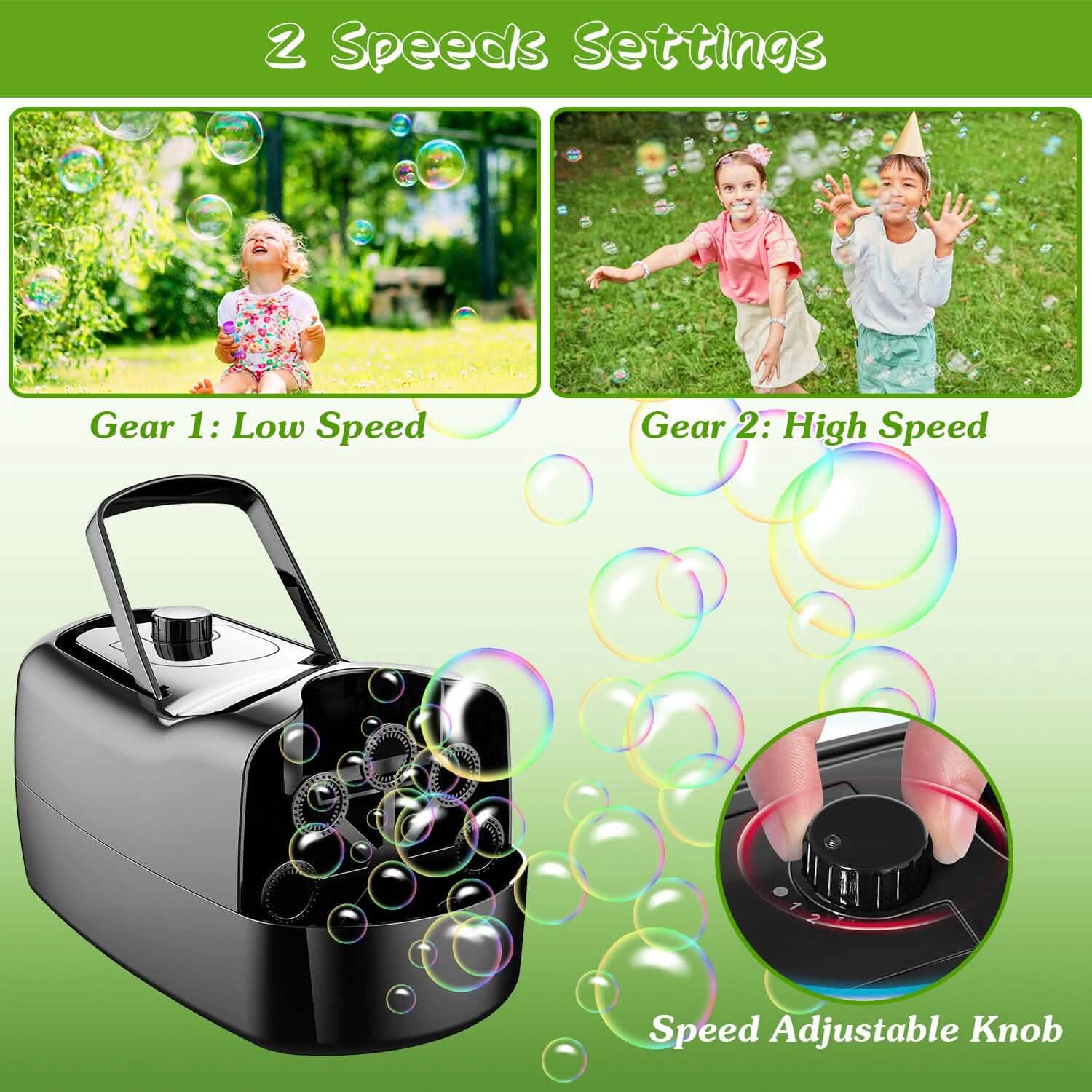 BowLift | Portable Bubble Machine with 2 Speeds Hand Grip 3000-4000 Bubbles per Minute Plug-powered Battery-powered