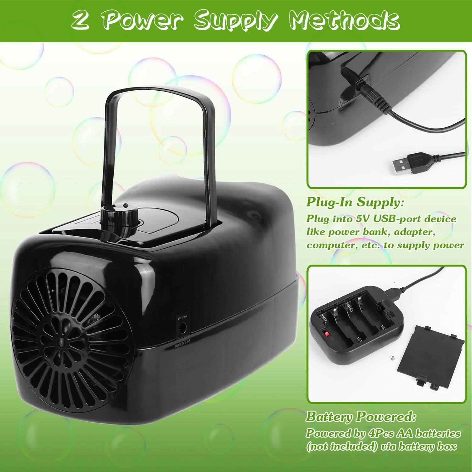 BowLift | Portable Bubble Machine with 2 Speeds Hand Grip 3000-4000 Bubbles per Minute Plug-powered Battery-powered