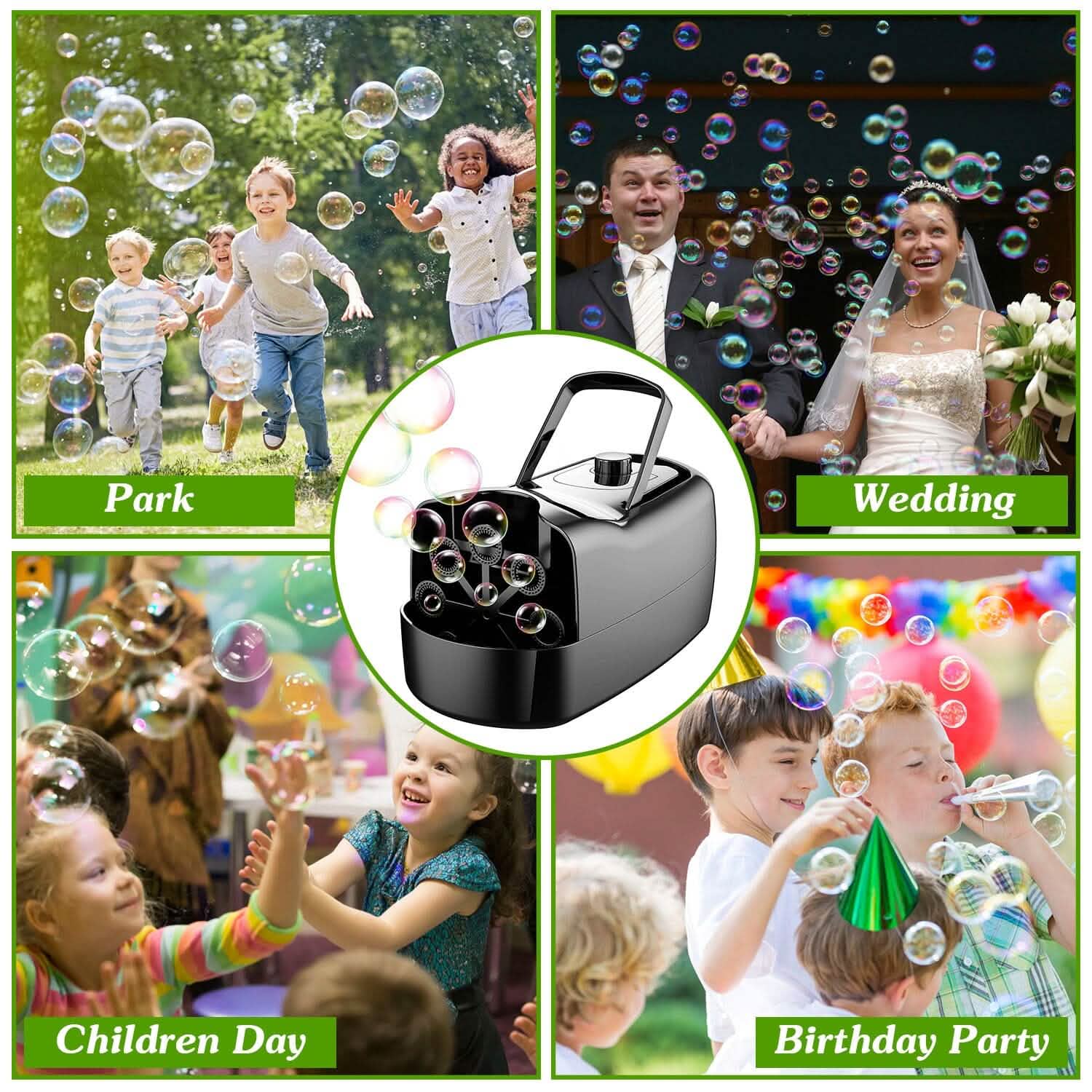 BowLift | Portable Bubble Machine with 2 Speeds Hand Grip 3000-4000 Bubbles per Minute Plug-powered Battery-powered