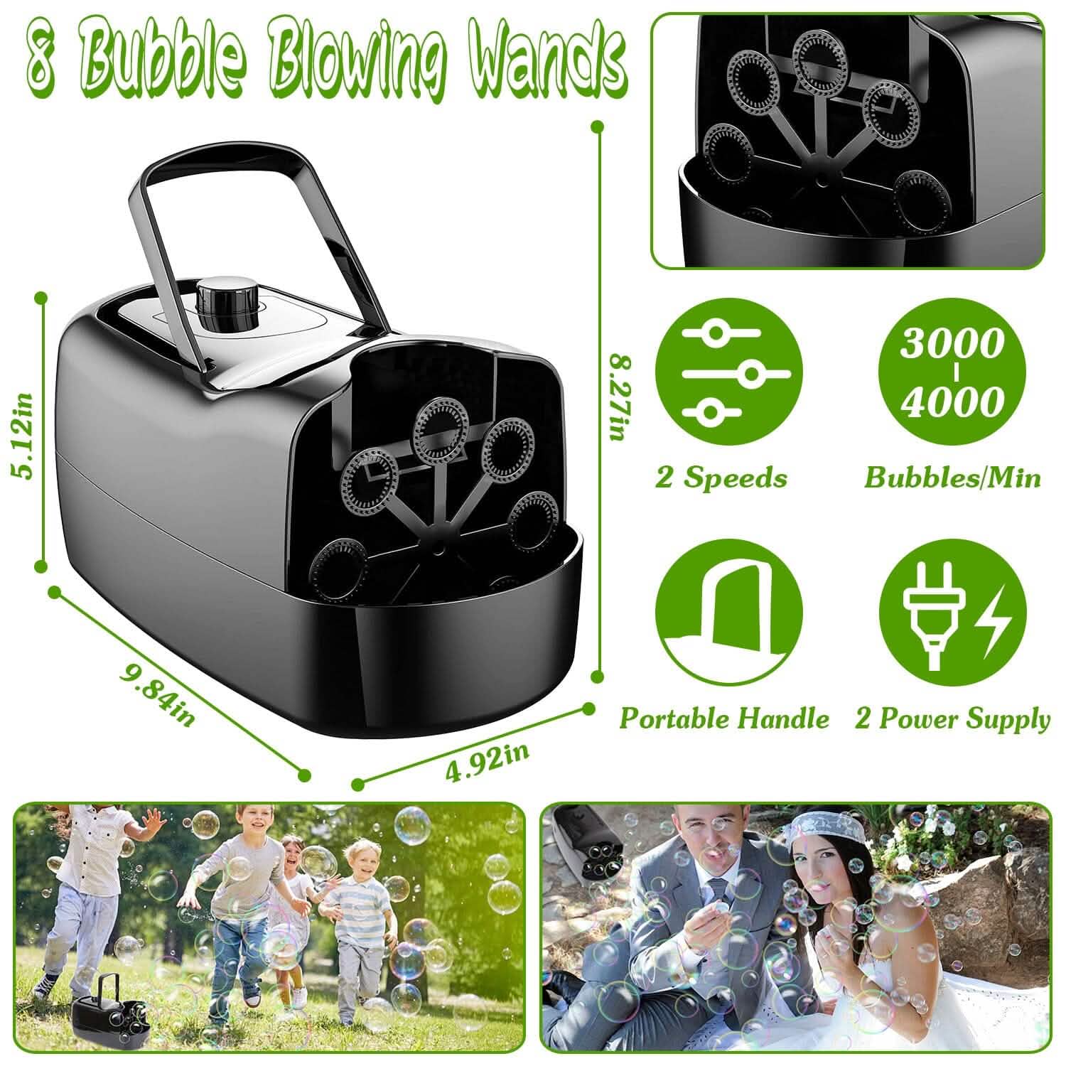 BowLift | Portable Bubble Machine with 2 Speeds Hand Grip 3000-4000 Bubbles per Minute Plug-powered Battery-powered