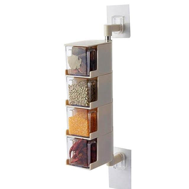 BowLift | Layered Wall Mounted Rotating Seasoning Storage Organizer Boxes
