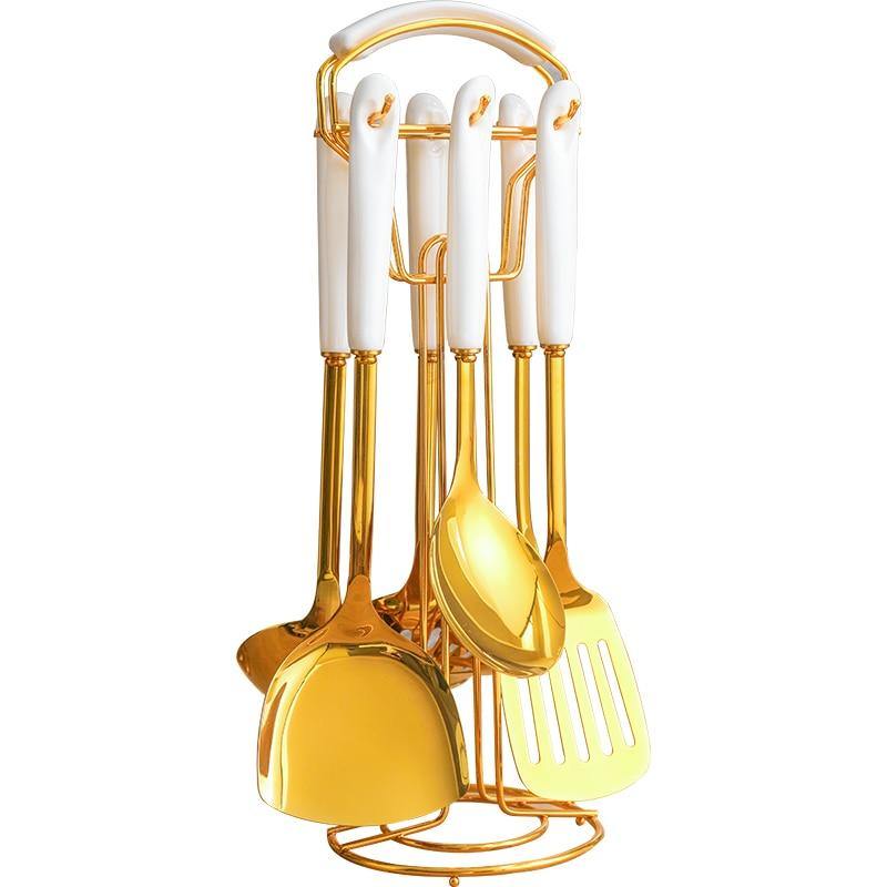 BowLift | Golden Kitchen Utensils with Stand