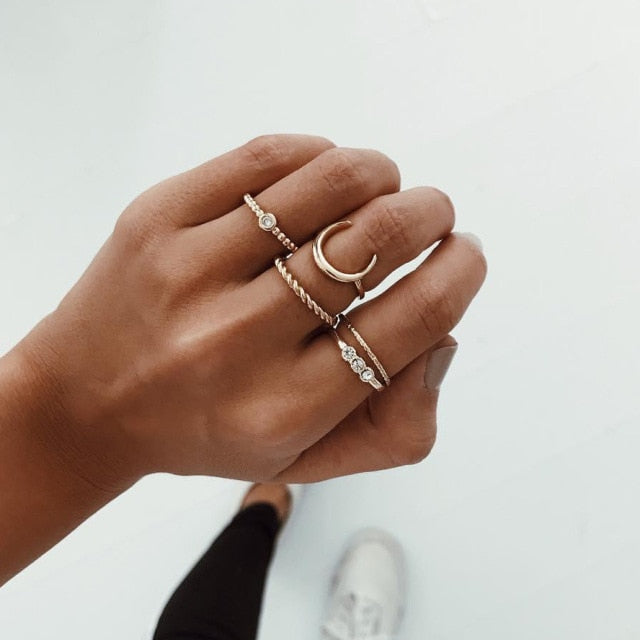 BowLift | Fashion Crystal Gold color Geometric Knuckle Rings set