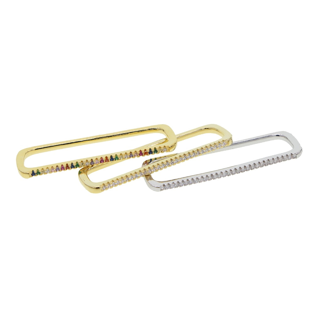 BowLift | 1 piece ear white rainbow cz rectangle cuff earring