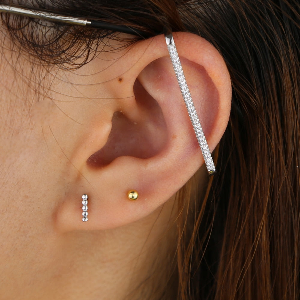 BowLift | 1 piece ear white rainbow cz rectangle cuff earring