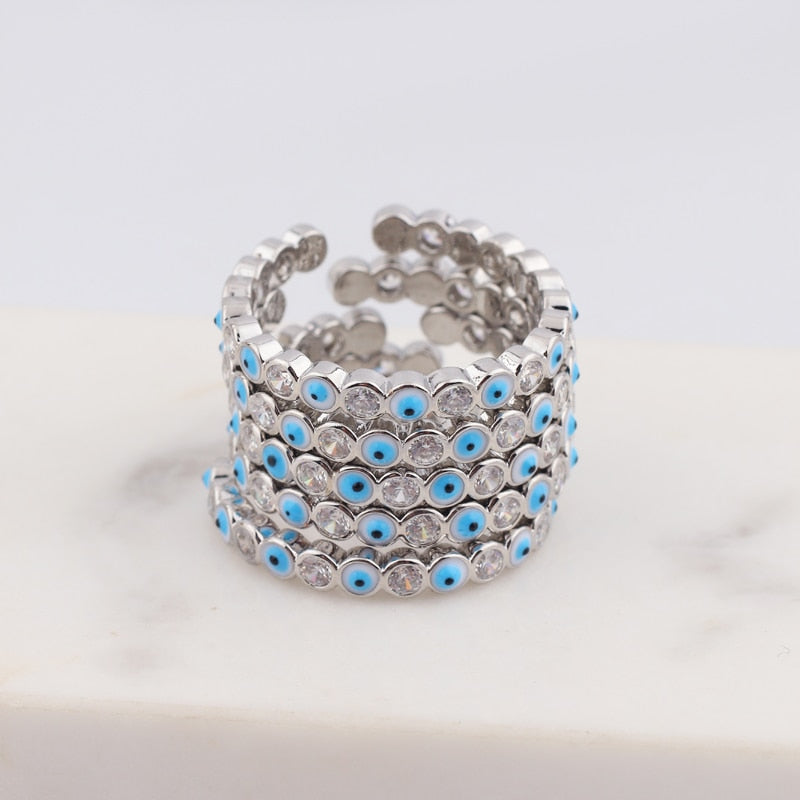 BowLift | Bohemian Rainbow Evil Eye Rhinestone Filled Gold Rings