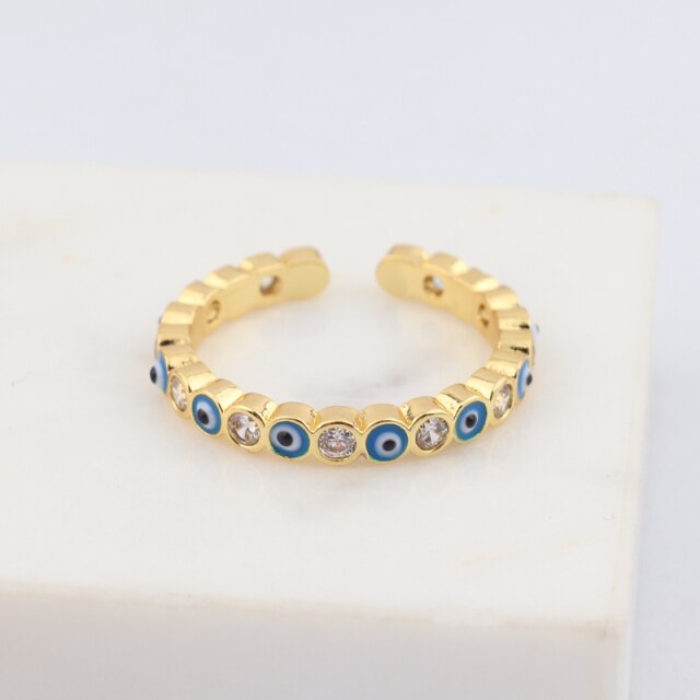 BowLift | Bohemian Rainbow Evil Eye Rhinestone Filled Gold Rings