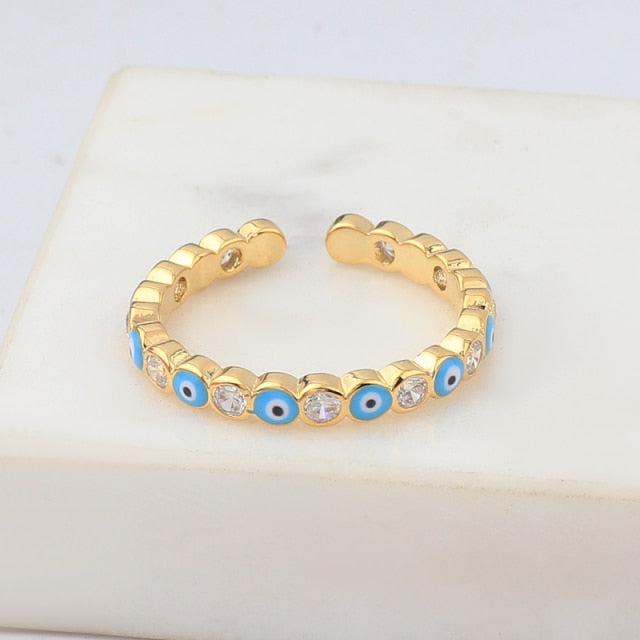 BowLift | Bohemian Rainbow Evil Eye Rhinestone Filled Gold Rings