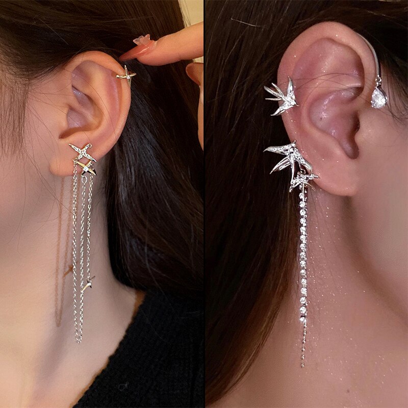 BowLift | Animal Birds Tassel Women Earrings Clip Ear Cuff