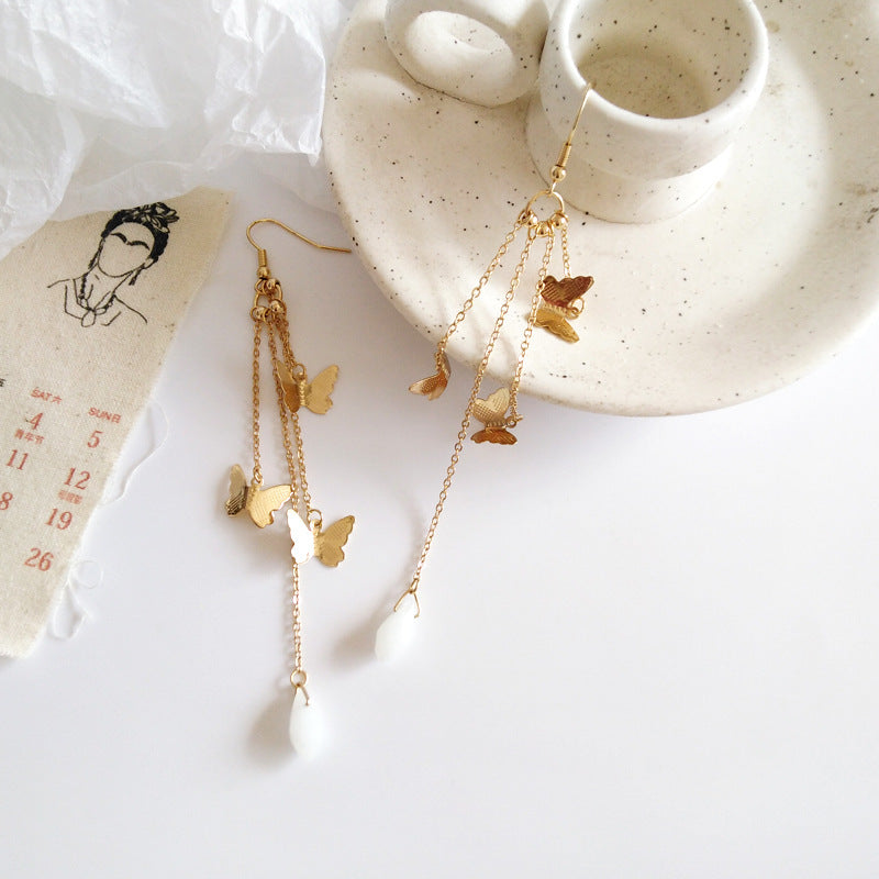 BowLift | Korean Style Retro Super Fairy Butterfly Tassel Long Clip on Earrings