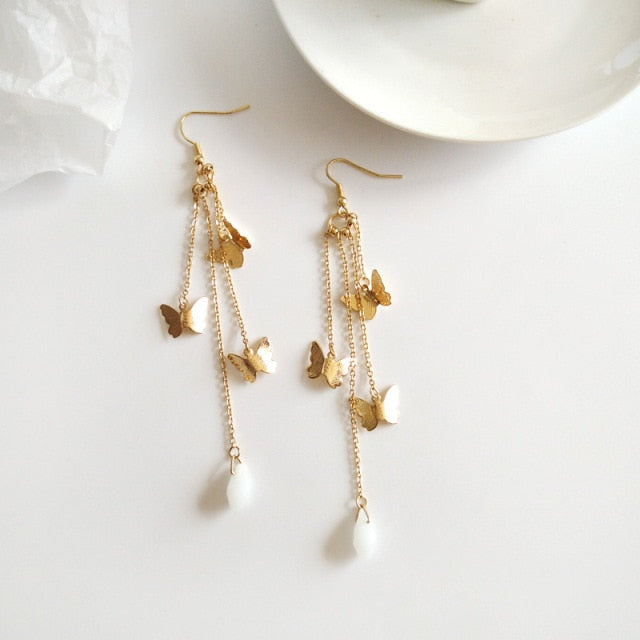 BowLift | Korean Style Retro Super Fairy Butterfly Tassel Long Clip on Earrings
