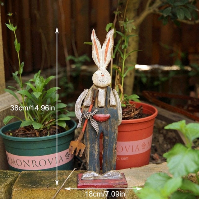 BowLift | Wood Retro Easter Bunny Outdoor Ornament