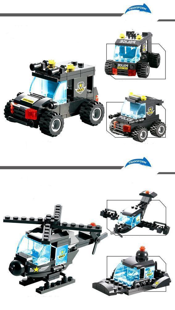 BowLift | 8 IN 1 Robot Aircraft Car City Police SWAT Building Block