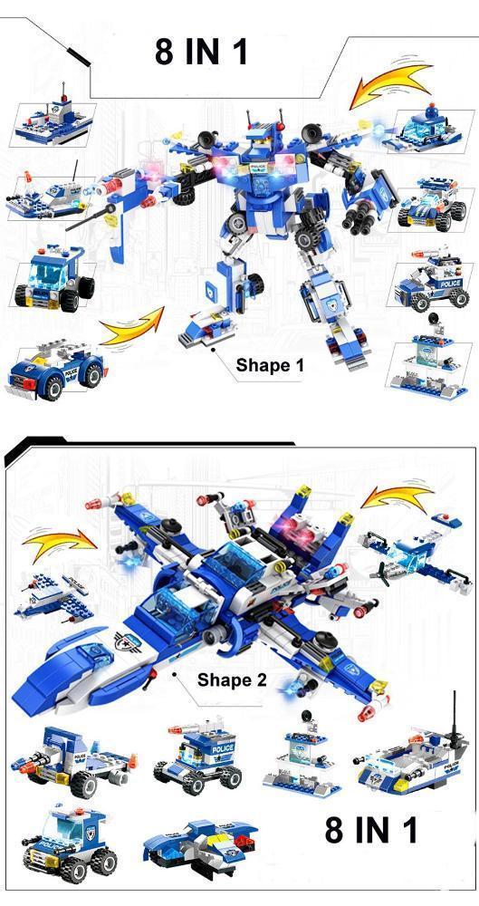 BowLift | 8 IN 1 Robot Aircraft Car City Police SWAT Building Block