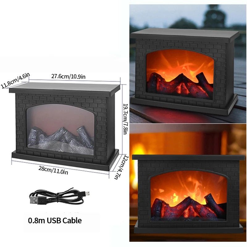 BowLift | Retro Fireplace Lantern – Flickering Flame Night Light for Christmas Charm, USB/Battery-Powered Holiday Décor