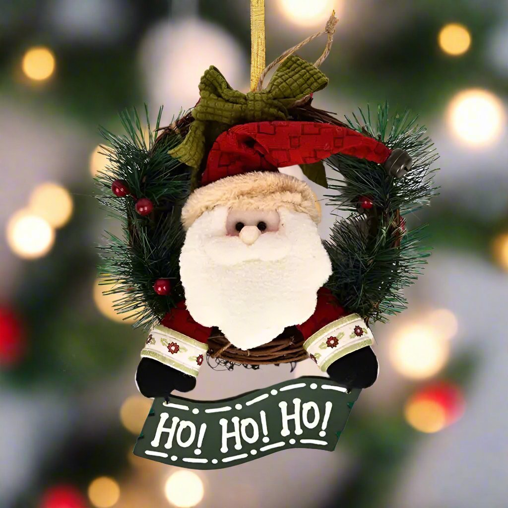 BowLift | Rustic Christmas Wooden & Rattan Wreath with Santa, Snowman, and Elk Dolls – Enchanting Holiday Charm Perfect Festive Door Ornaments