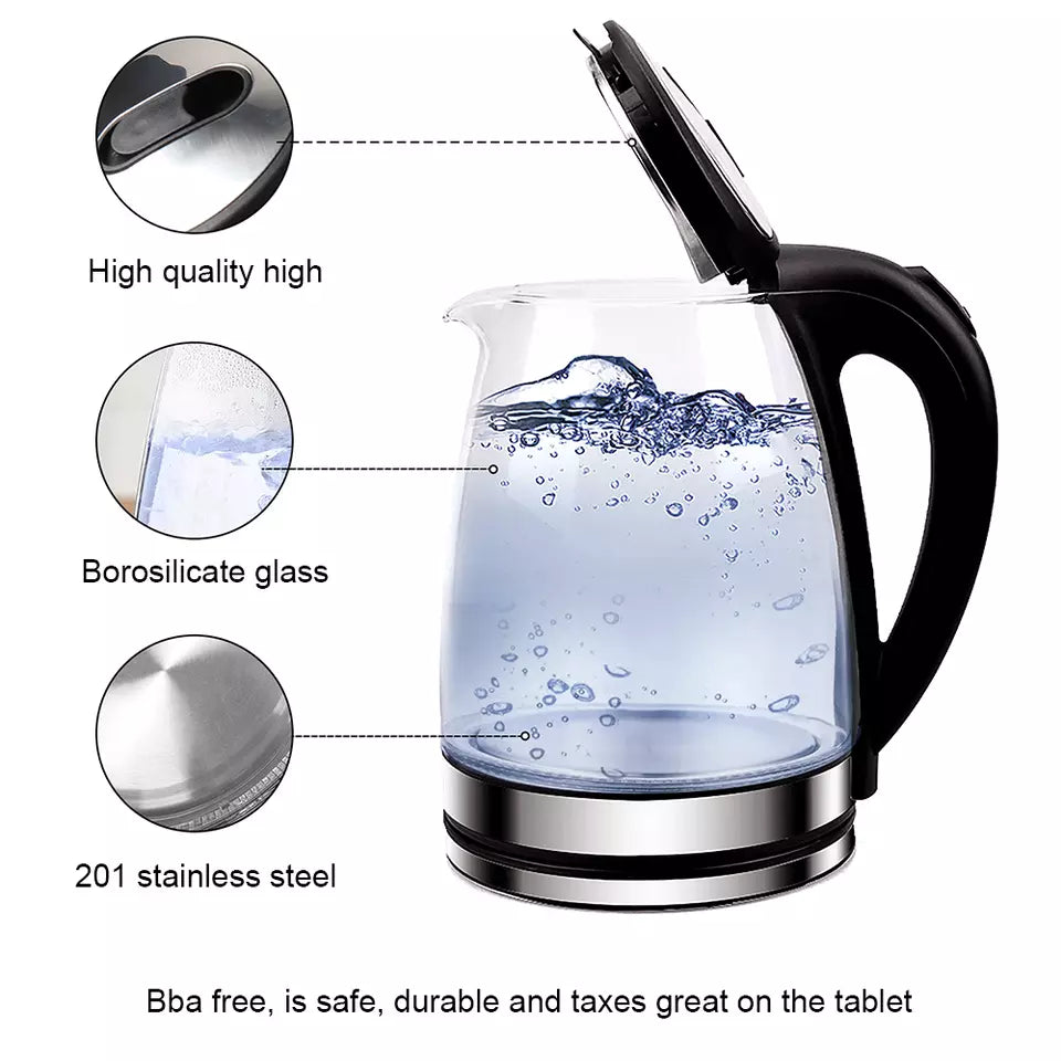 BowLift | Electric Kettle | 1.8L, 3000W, Rapid Boil, Auto Shut-Off & Borosilicate Glass for Tea, Coffee & Instant Meals