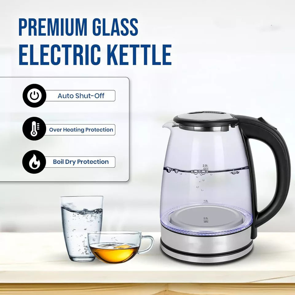 BowLift | Electric Kettle | 1.8L, 3000W, Rapid Boil, Auto Shut-Off & Borosilicate Glass for Tea, Coffee & Instant Meals