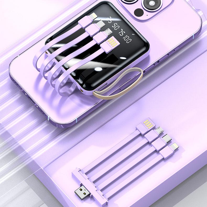 BowLift | Fast Charge 20000mAh Mini Powerbank with Integrated Cables