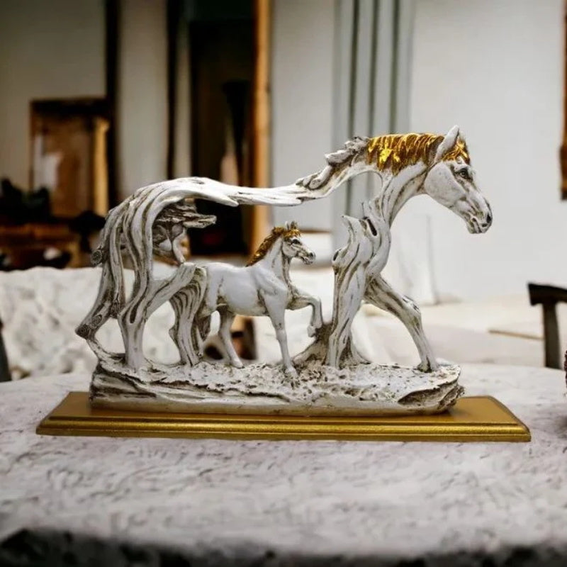 BowLift | Galloping horse statue with pony stone figure