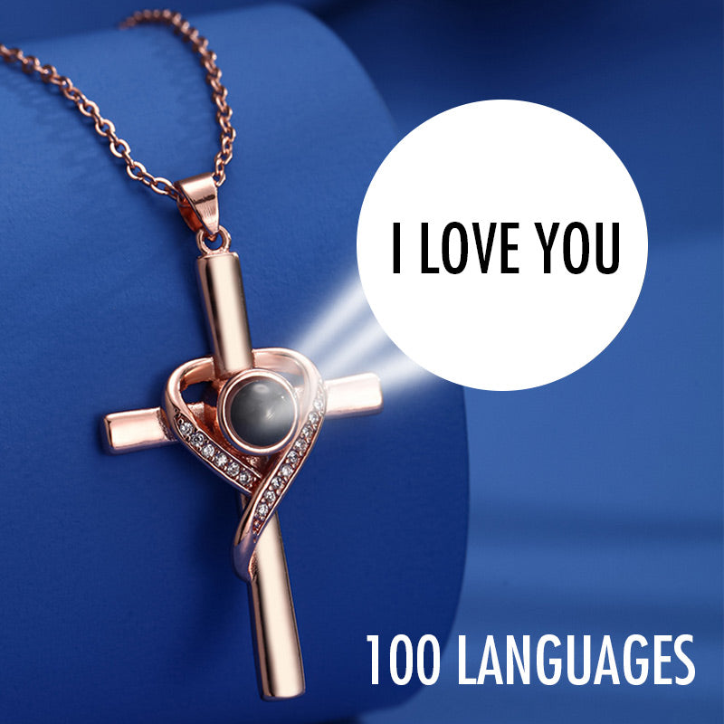 BowLift | Cross necklace with "I love you" projection in 100 languages