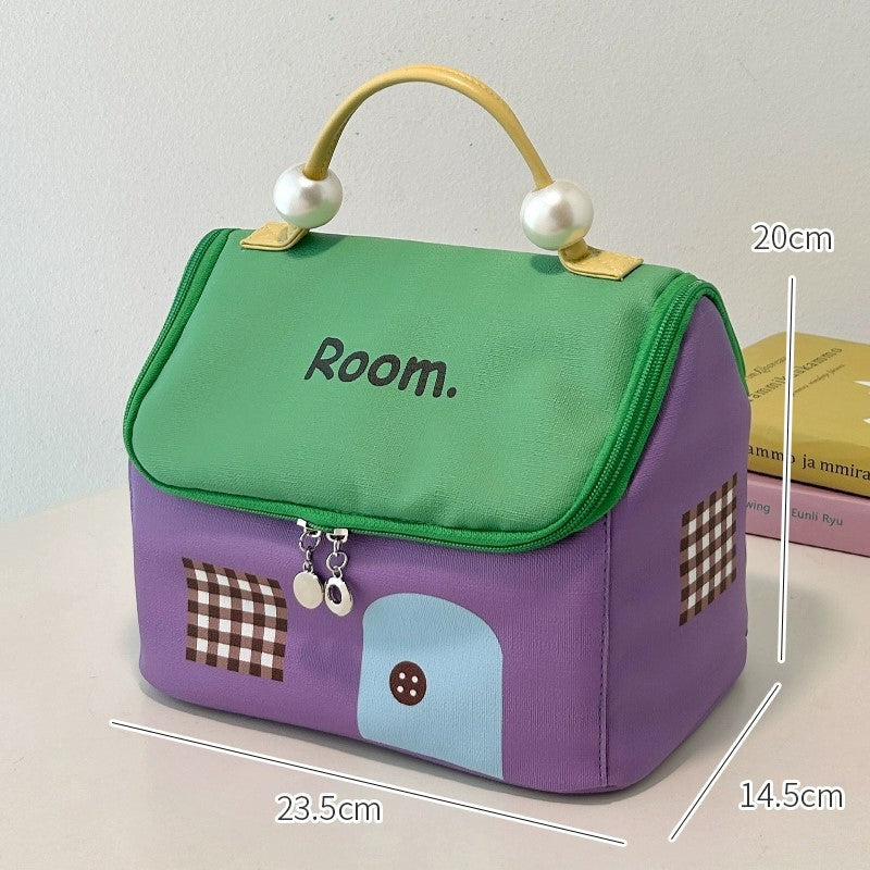 BowLift | Color block colored, house-shaped handheld cosmetic bag with large capacity