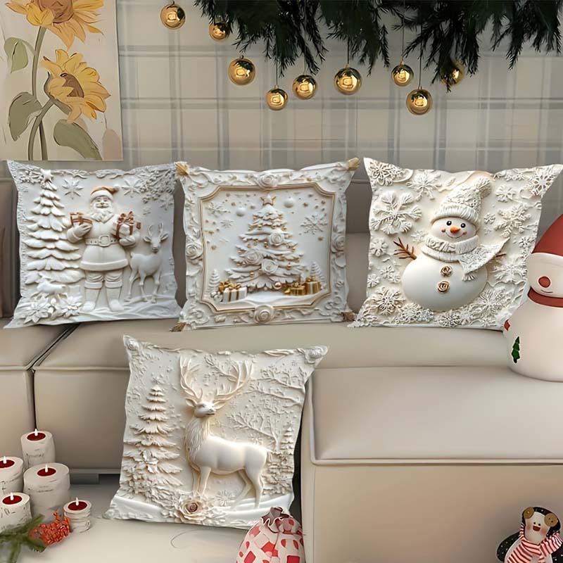 BowLift | CozyKerst 4-piece cushion cover set – warm holiday decoration for home and living room